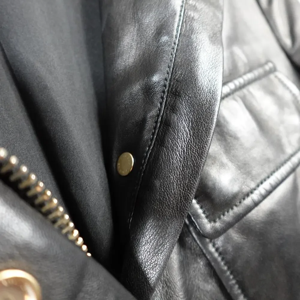 Longhi Black Leather Collared Cargo Utility Moto Biker Jacket Men's 46 Small